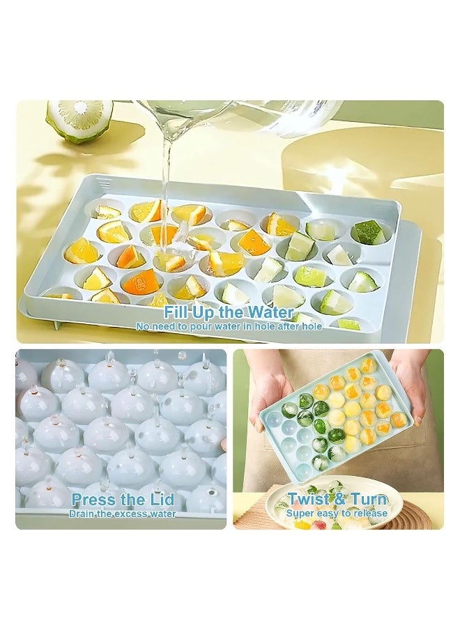 3 PCS Round Ice Cube Tray With A Shovel And A Clip Making Molds For Boxed Hockey Balls Can Make 99Pcs 2.5cm Puck For Chilled Juice Blue