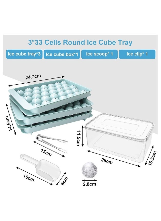 3 PCS Round Ice Cube Tray With A Shovel And A Clip Making Molds For Boxed Hockey Balls Can Make 99Pcs 2.5cm Puck For Chilled Juice Blue