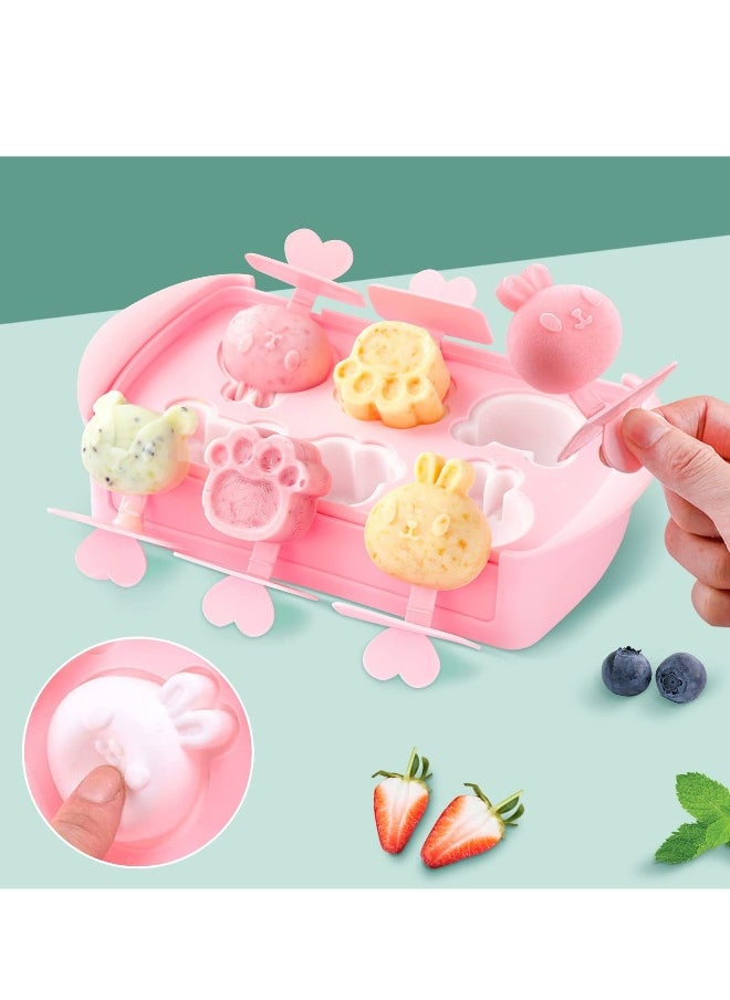 Silicone Popsicle Molds BPA Free Mini Animal Popsicle Moulds Cartoon Ice Pop Molds for Kids Popsicle Maker Mold with Lovely Sticks and Drip Guards