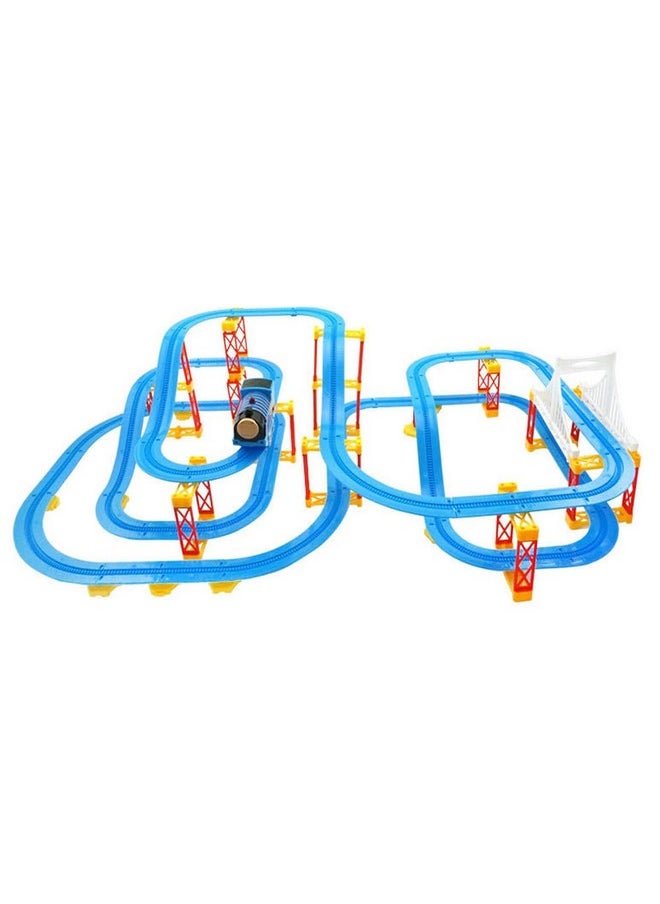 Electric Powered Train Track Set Motorized Engine Diy Self-Assemble Multi-Level Track Builder Set (115 Pcs) With Realistic Sound & Flashing Lights For Kids Boys & Girls Ages 3+ Years