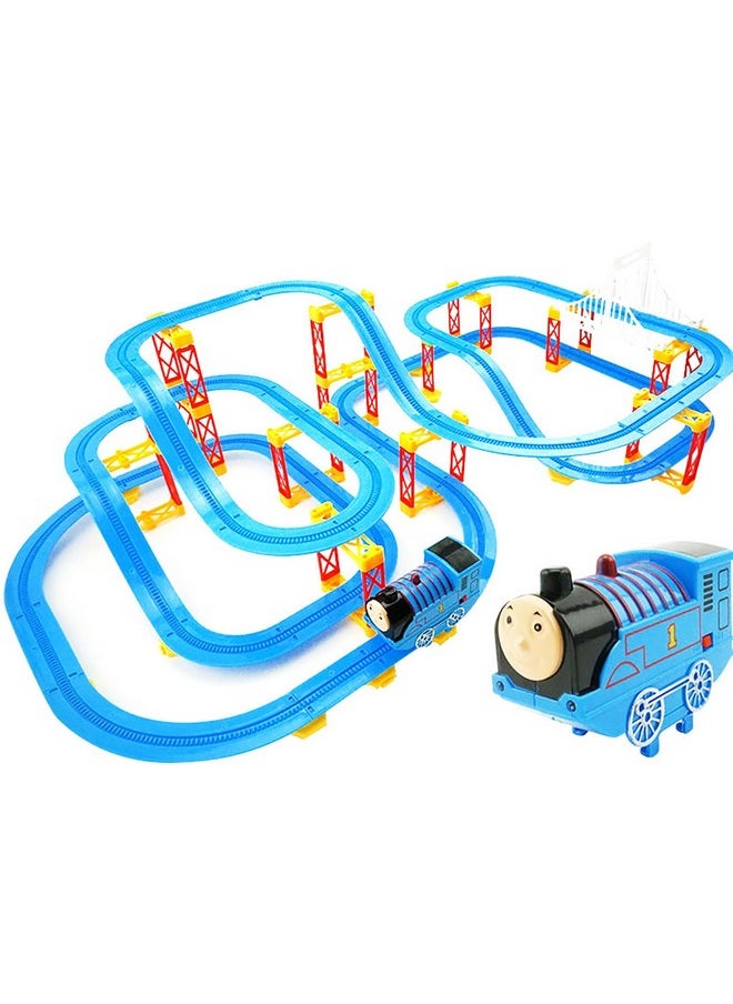 Electric Powered Train Track Set Motorized Engine Diy Self-Assemble Multi-Level Track Builder Set (115 Pcs) With Realistic Sound & Flashing Lights For Kids Boys & Girls Ages 3+ Years