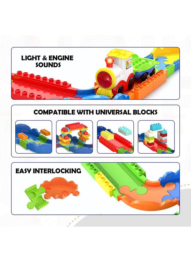 Block Rider Toy Train Set With Colorful & Multiple Track Layout, Usb Rechargeable Type-C Engine, Various Sound Modes - Vande Bharat, Rajdhani, Delhi Metro, Kids 2-8 Years (Basic - 47 Pcs)