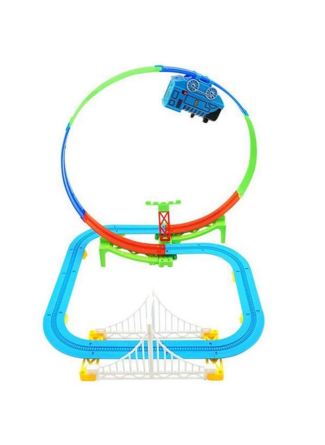 Electric Powered Train Track Set Motorized Engine Diy Self-Assemble Multi-Level Track Builder Set (35 Pcs) With Realistic Sound & Flashing Lights For Kids Boys & Girls Ages 3+ Years