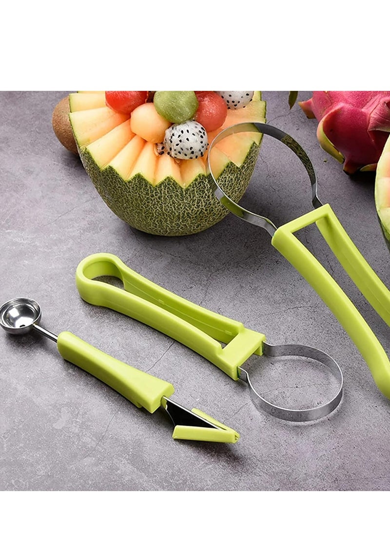 4 In 1 Stainless Steel Fruit Scooper Seed Remover Melon Baller Double Sided Melon Baller for Watermelon Ice Cream