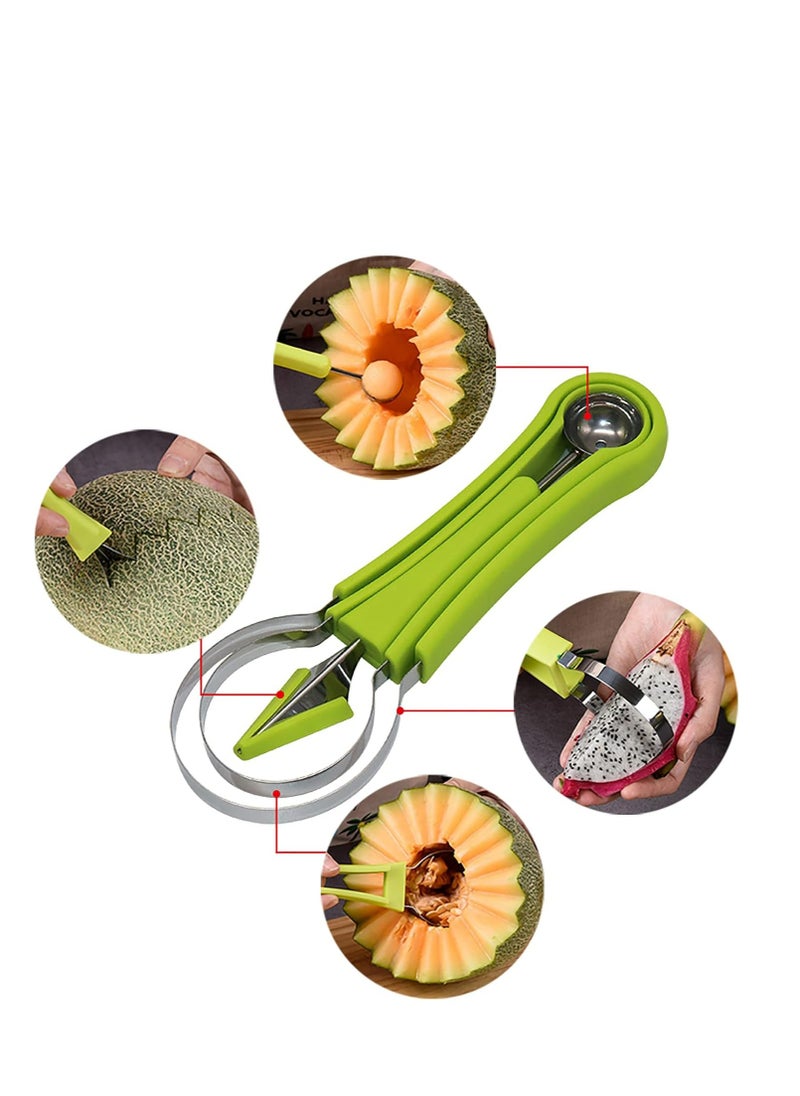 4 In 1 Stainless Steel Fruit Scooper Seed Remover Melon Baller Double Sided Melon Baller for Watermelon Ice Cream