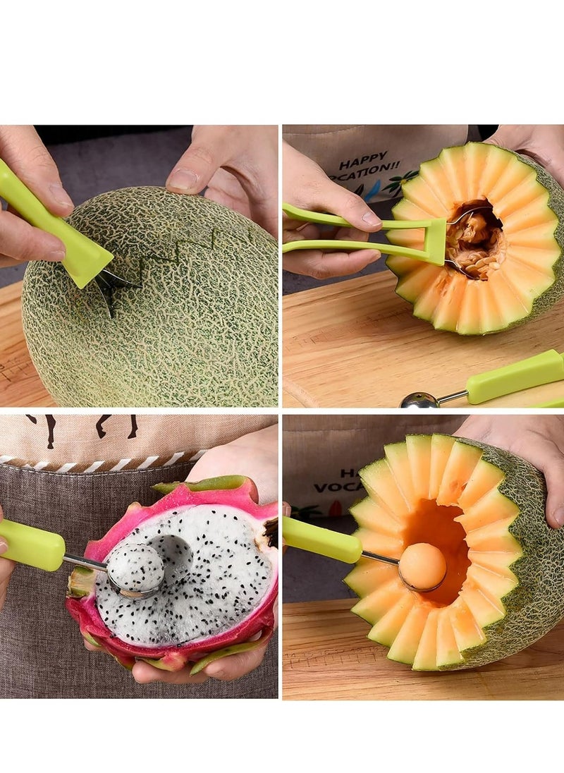 4 In 1 Stainless Steel Fruit Scooper Seed Remover Melon Baller Double Sided Melon Baller for Watermelon Ice Cream