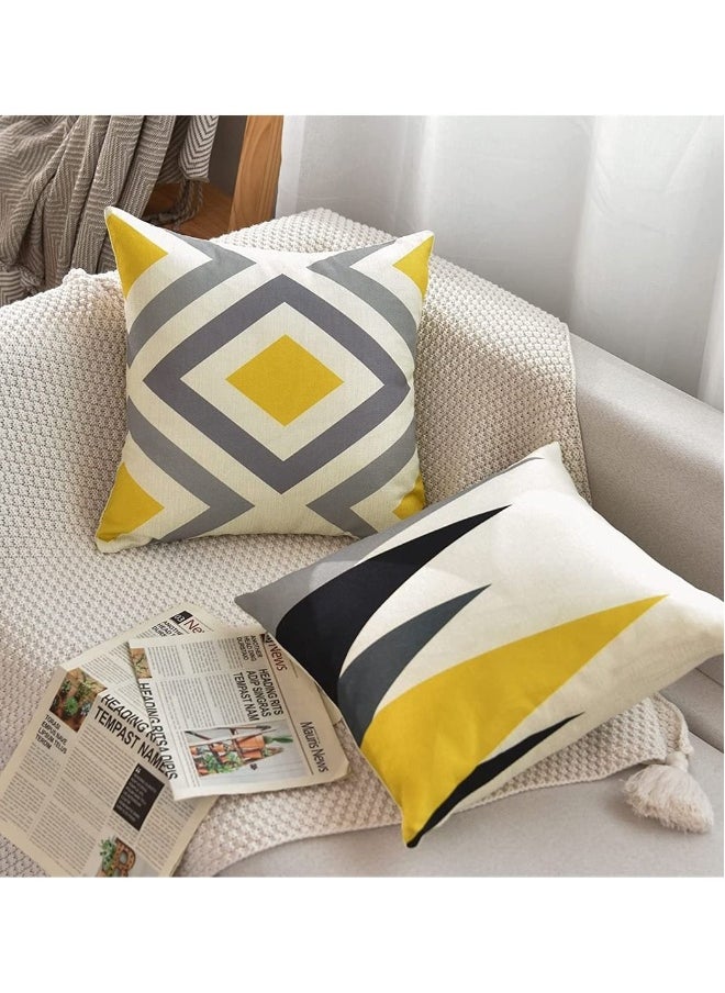 4 Pcs Pillow Covers Decorative Geometric Yellow Grey Modern Pattern Cotton Polyester Square Pillow Cushion Case 18 x 18 Inches