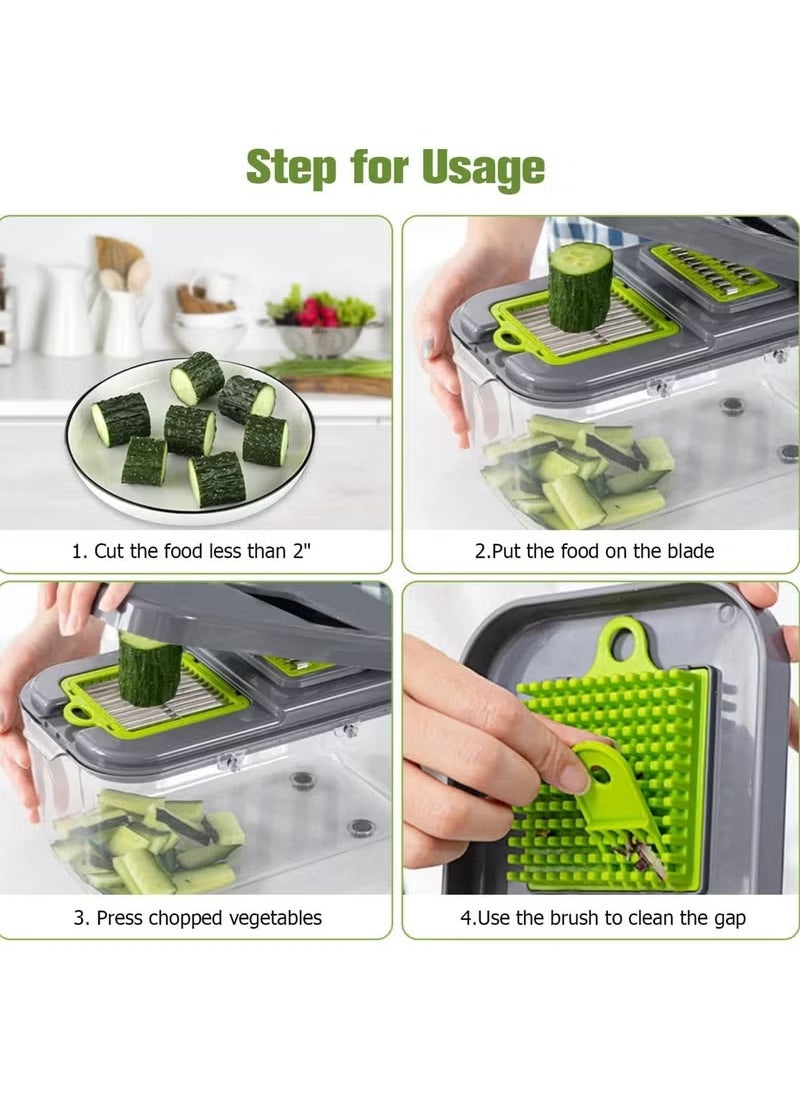 Vegetable Slicer Onion Chopper, 22 in 1 Vegetable and Fruit Slicer with 14 Stainless Steel Blades, Adjustable Vegetable Cutter with Drain Rack Storage Container, Food Chopper Kitchen Gadget