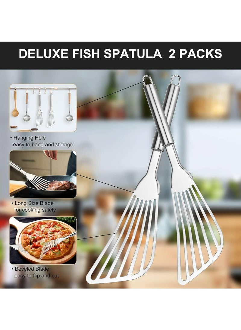 2 Pcs Fish Spatula,Thickness Blade Spatulas Turner for Cooking, Flipping, Turning, Frying and Grilling