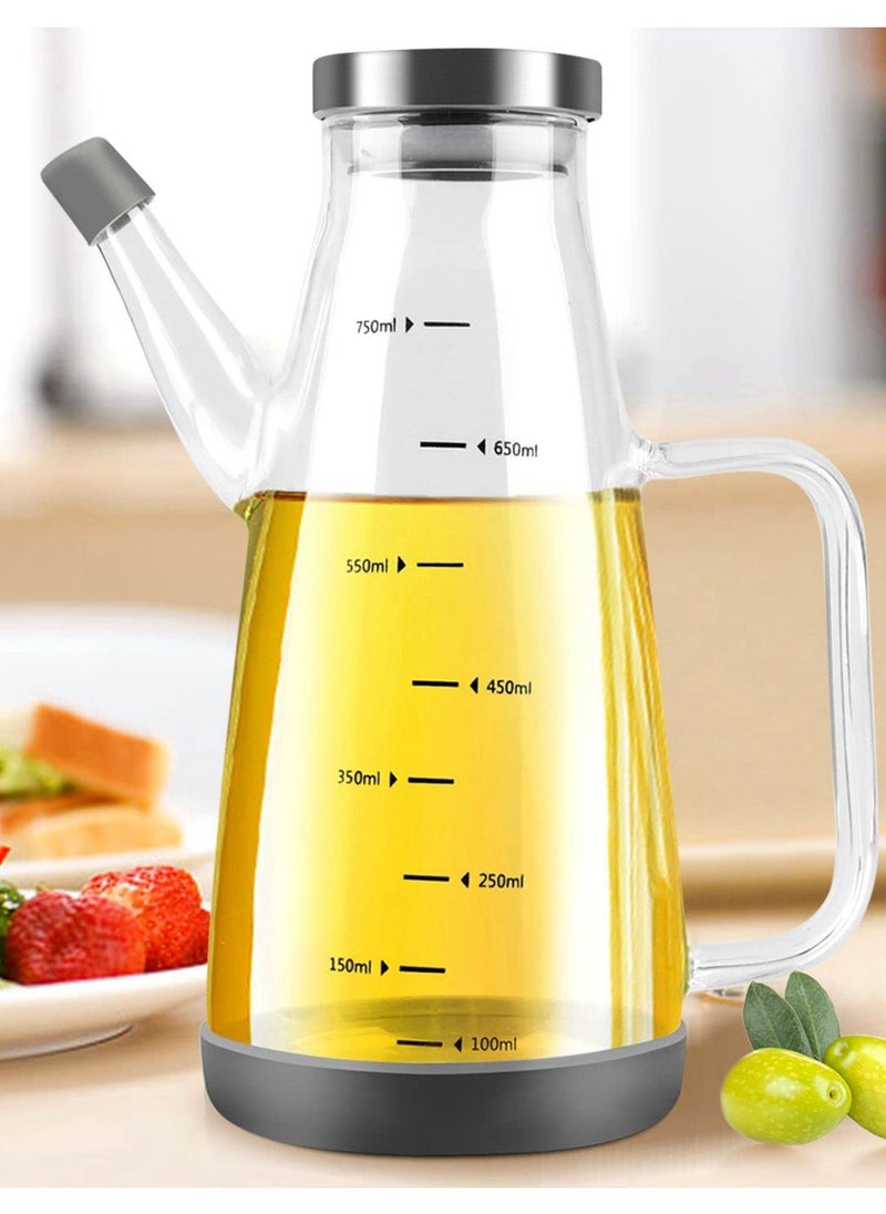 Large High Borosilicate Glass Oil Bottle for Cooking, 25floz Oil and Vinegar Dispenser Cruet with Non-Slip Silicone Base, Big Kitchen No Drip Liquid Container for Olive Oil, Soy Sauce, Syrup, 750ml