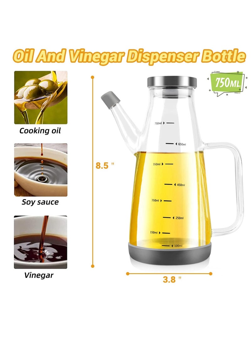 Large High Borosilicate Glass Oil Bottle for Cooking, 25floz Oil and Vinegar Dispenser Cruet with Non-Slip Silicone Base, Big Kitchen No Drip Liquid Container for Olive Oil, Soy Sauce, Syrup, 750ml