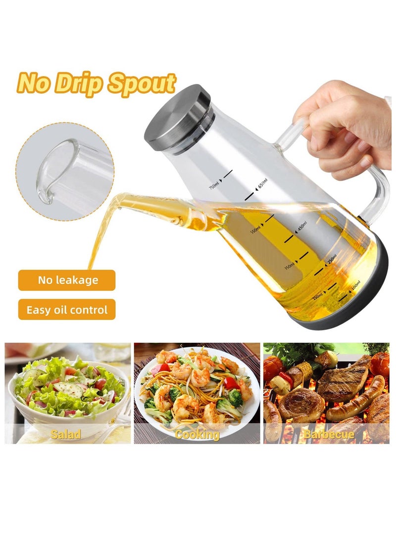 Large High Borosilicate Glass Oil Bottle for Cooking, 25floz Oil and Vinegar Dispenser Cruet with Non-Slip Silicone Base, Big Kitchen No Drip Liquid Container for Olive Oil, Soy Sauce, Syrup, 750ml