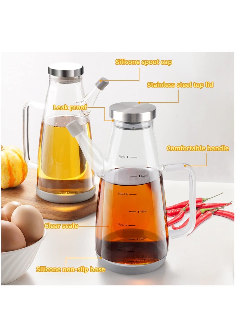 Large High Borosilicate Glass Oil Bottle for Cooking, 25floz Oil and Vinegar Dispenser Cruet with Non-Slip Silicone Base, Big Kitchen No Drip Liquid Container for Olive Oil, Soy Sauce, Syrup, 750ml