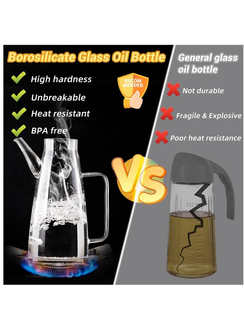 Large High Borosilicate Glass Oil Bottle for Cooking, 25floz Oil and Vinegar Dispenser Cruet with Non-Slip Silicone Base, Big Kitchen No Drip Liquid Container for Olive Oil, Soy Sauce, Syrup, 750ml