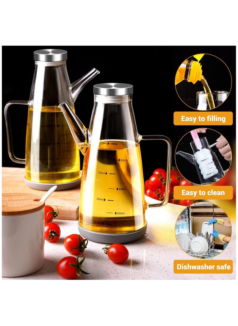 Large High Borosilicate Glass Oil Bottle for Cooking, 25floz Oil and Vinegar Dispenser Cruet with Non-Slip Silicone Base, Big Kitchen No Drip Liquid Container for Olive Oil, Soy Sauce, Syrup, 750ml