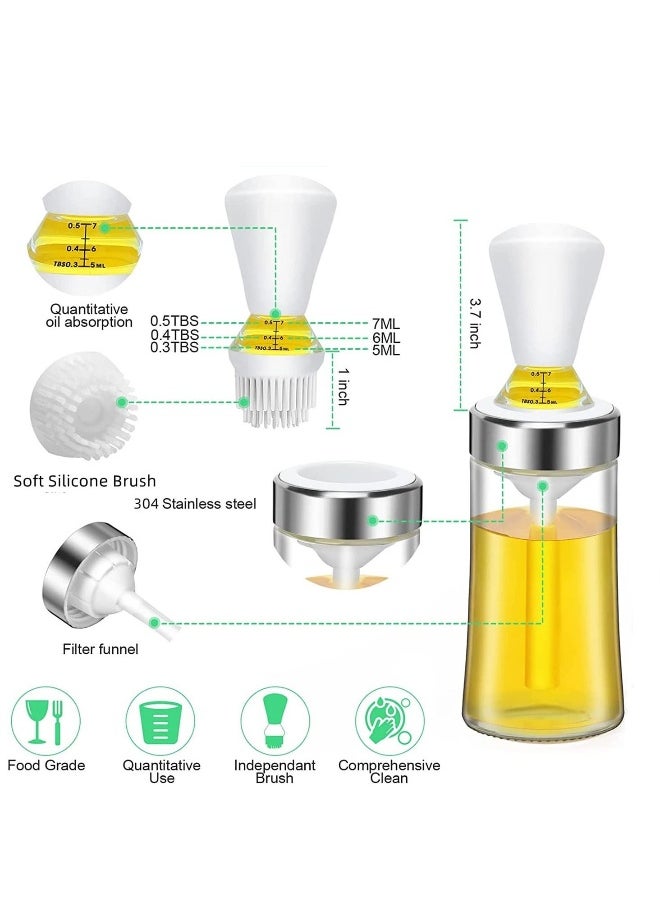 2 Pcs Oil Dispenser Bottle, Glass Oil Dispenser with Silicone Brush and Dropper, 2 in 1 Oil Dispenser Bottle for Cooking/Baking/BBQ