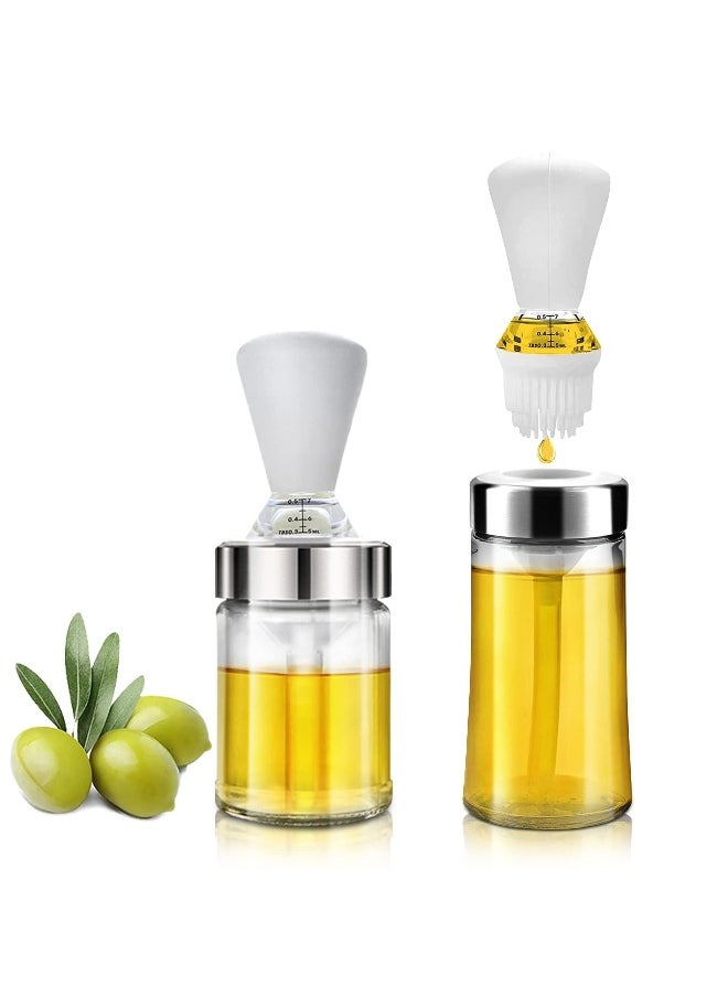 2 Pcs Oil Dispenser Bottle, Glass Oil Dispenser with Silicone Brush and Dropper, 2 in 1 Oil Dispenser Bottle for Cooking/Baking/BBQ