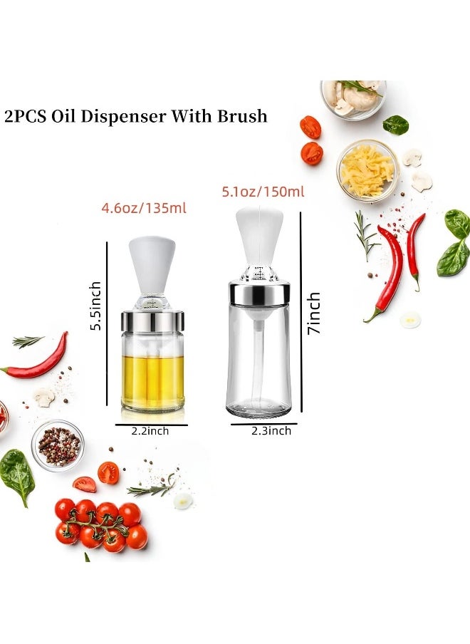 2 Pcs Oil Dispenser Bottle, Glass Oil Dispenser with Silicone Brush and Dropper, 2 in 1 Oil Dispenser Bottle for Cooking/Baking/BBQ