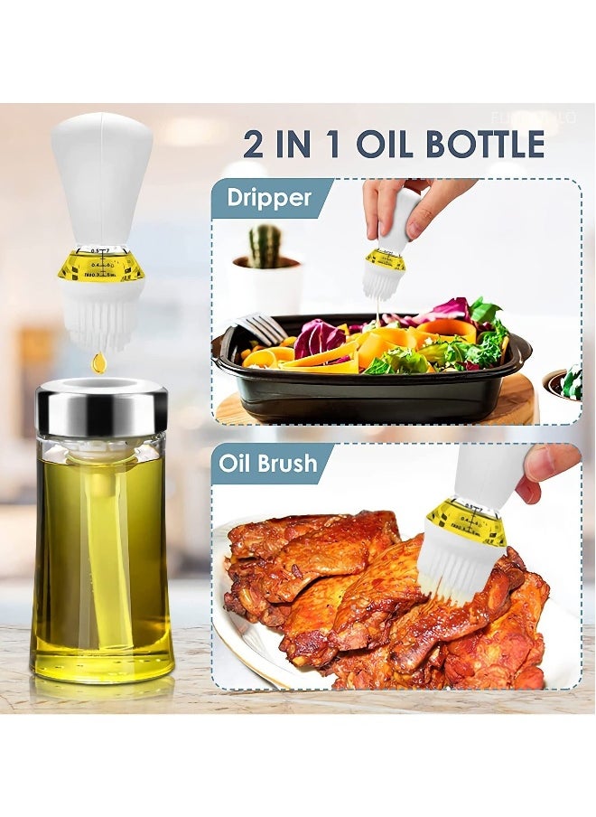 2 Pcs Oil Dispenser Bottle, Glass Oil Dispenser with Silicone Brush and Dropper, 2 in 1 Oil Dispenser Bottle for Cooking/Baking/BBQ