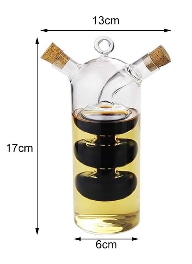 Olive Oil and Vinegar Dispenser Cruet Bottles, 2 in 1 Transparent Glass Oil Bottle, Dual Glass Oil Dispenser Bottles for Kitchen Cooking Container