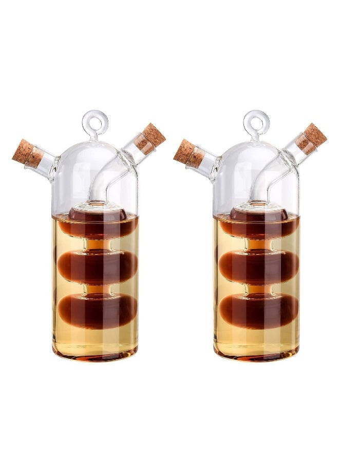 Olive Oil and Vinegar Dispenser Cruet Bottles, 2 in 1 Transparent Glass Oil Bottle, Dual Glass Oil Dispenser Bottles for Kitchen Cooking Container