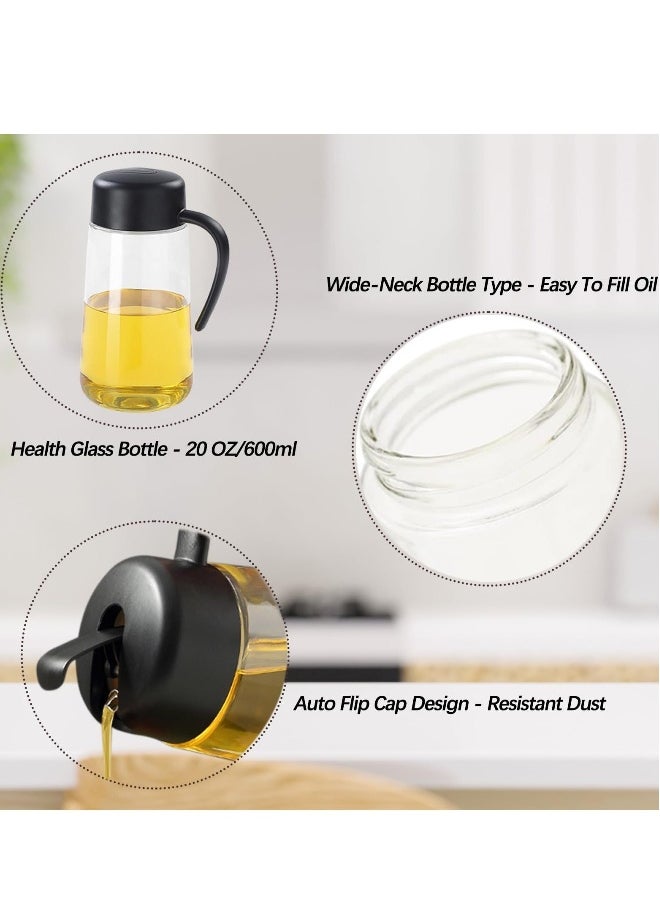 Olive Oil Dispenser Bottle - 20oz/600ml with Auto Flip Cap, No-Drip Spout, Non-Slip Handle - Perfect for Kitchen Cooking