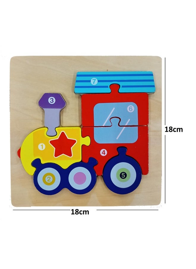 3+ Years Handcrafted 3D Wooden Jigsaw Puzzle; Pre Education Alphabet & Number Learning Multicolour Toy Blocks For Boys And Girls (18 Cm X 18 Cm, 2 X Vehicles)
