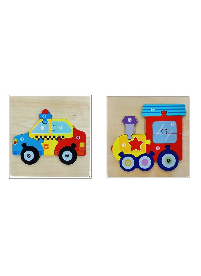 3+ Years Handcrafted 3D Wooden Jigsaw Puzzle; Pre Education Alphabet & Number Learning Multicolour Toy Blocks For Boys And Girls (18 Cm X 18 Cm, 2 X Vehicles)