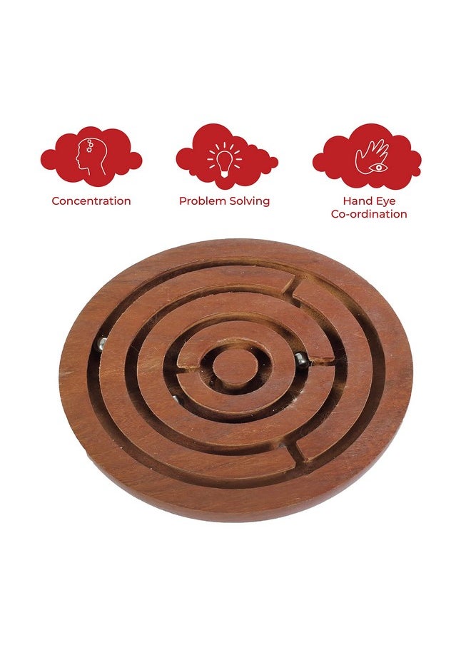 Bada Bhool Bhulaiyaa (Pack Of 1) - Wooden Maze Puzzle With Steel Balls | Swirl Ball-In-A-Maze Labyrinth Game | Handcrafted Indian Toy | Travel-Friendly Brain Teaser For Kids |