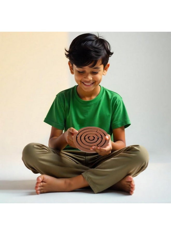 Bada Bhool Bhulaiyaa (Pack Of 1) - Wooden Maze Puzzle With Steel Balls | Swirl Ball-In-A-Maze Labyrinth Game | Handcrafted Indian Toy | Travel-Friendly Brain Teaser For Kids |