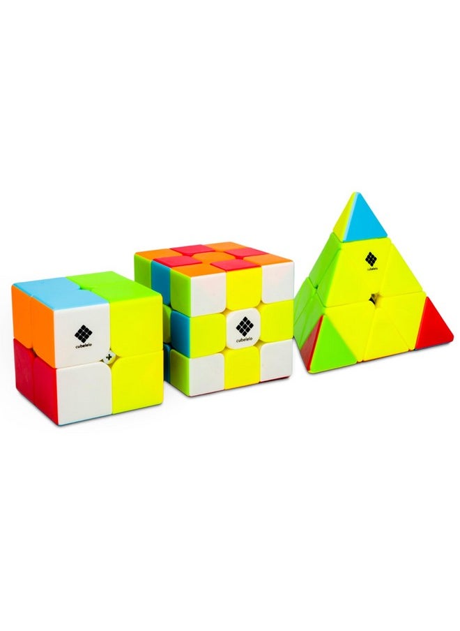 Drift 2X2, 3X3 & Pyraminx Cube Combo (Stickerless) | 3 In 1 Speedcube And Puzzle Combo For Kids And Adults | Magic Speedy Stress Buster Brainstorming Puzzle (Multicolor)