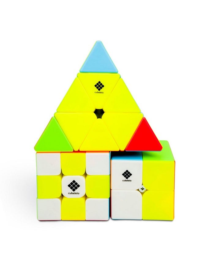 Drift 2X2, 3X3 & Pyraminx Cube Combo (Stickerless) | 3 In 1 Speedcube And Puzzle Combo For Kids And Adults | Magic Speedy Stress Buster Brainstorming Puzzle (Multicolor)