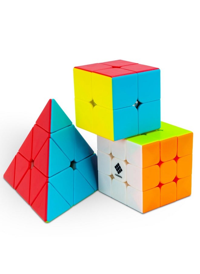 Drift 2X2, 3X3 & Pyraminx Cube Combo (Stickerless) | 3 In 1 Speedcube And Puzzle Combo For Kids And Adults | Magic Speedy Stress Buster Brainstorming Puzzle (Multicolor)