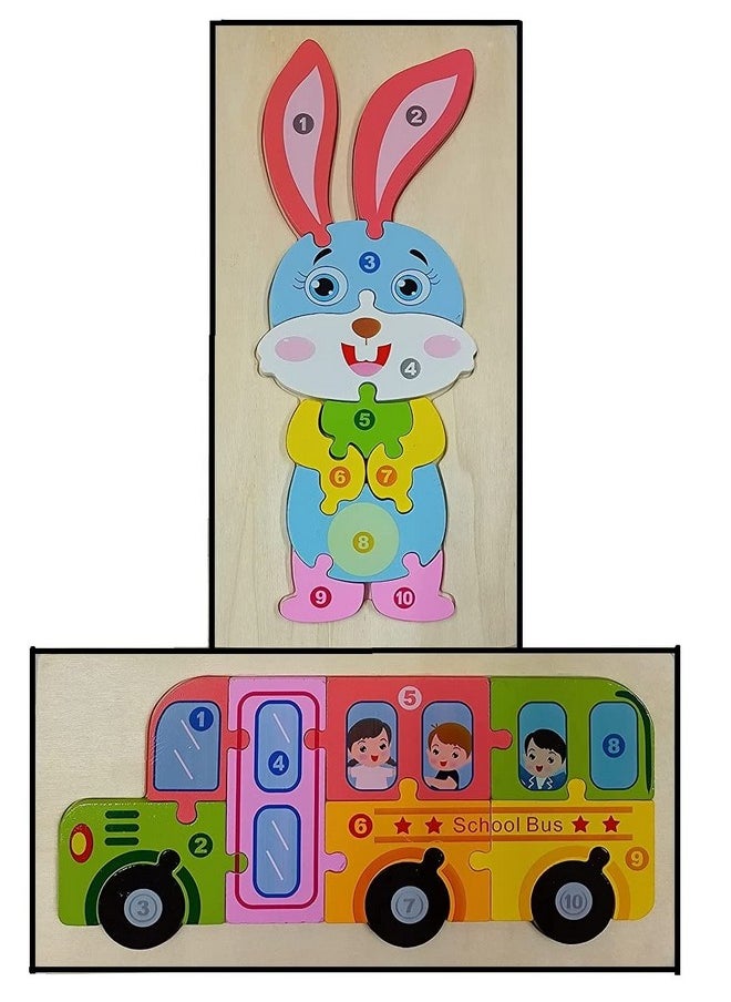 3+ Years Handcrafted 3D Wooden Jigsaw Puzzle; Pre Education Alphabet & Number Learning Multicolour Toy Blocks For Boys And Girls (15 Cm X 30 Cm, Dolphine & Dinosaur)