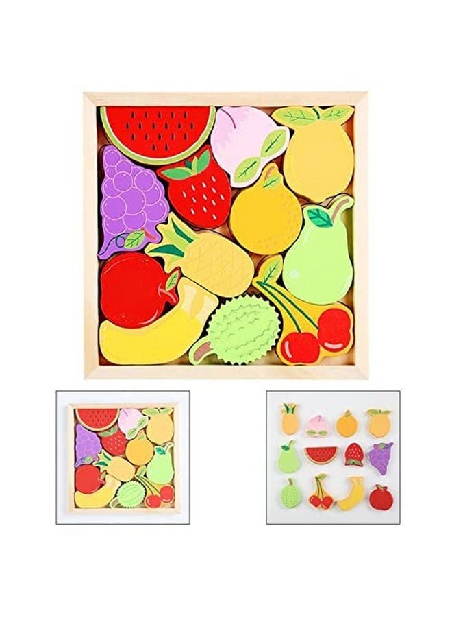 3+ Years Handcrafted 3D Wooden Jigsaw Puzzle; Pre Education Alphabet & Number Learning Multicolour Toy Blocks For Boys And Girls (16 Cm X 16 Cm, Fruits)