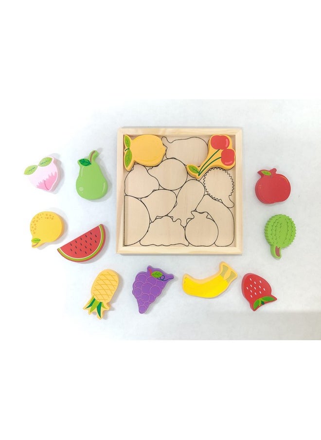 3+ Years Handcrafted 3D Wooden Jigsaw Puzzle; Pre Education Alphabet & Number Learning Multicolour Toy Blocks For Boys And Girls (16 Cm X 16 Cm, Fruits)
