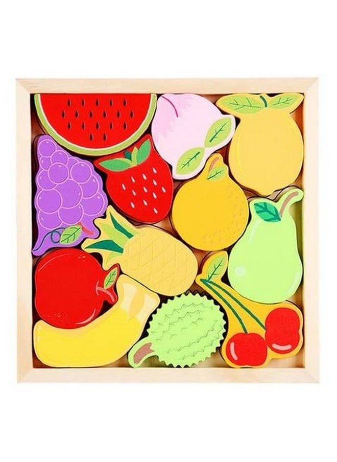3+ Years Handcrafted 3D Wooden Jigsaw Puzzle; Pre Education Alphabet & Number Learning Multicolour Toy Blocks For Boys And Girls (16 Cm X 16 Cm, Fruits)