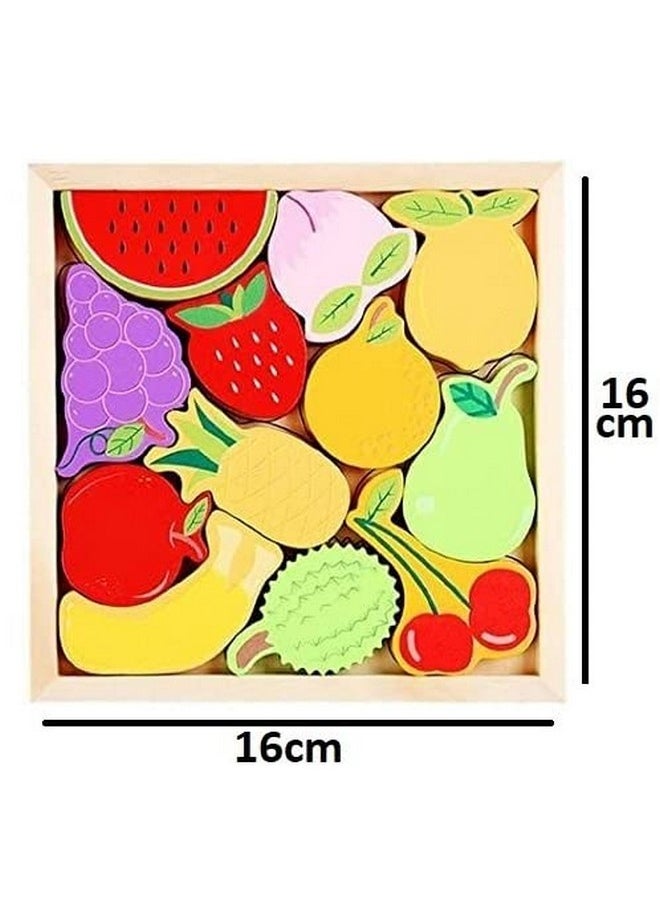 3+ Years Handcrafted 3D Wooden Jigsaw Puzzle; Pre Education Alphabet & Number Learning Multicolour Toy Blocks For Boys And Girls (16 Cm X 16 Cm, Fruits)