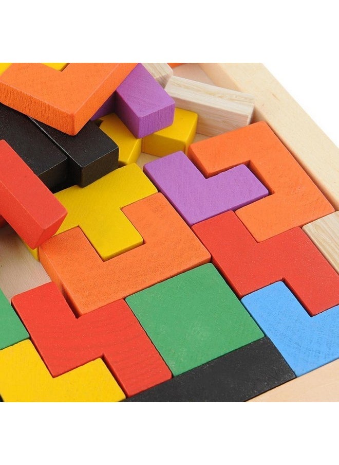 Shoro Wooden Jigsaw Puzzle Tetris (40 Pieces) Tangram Brain Teaser