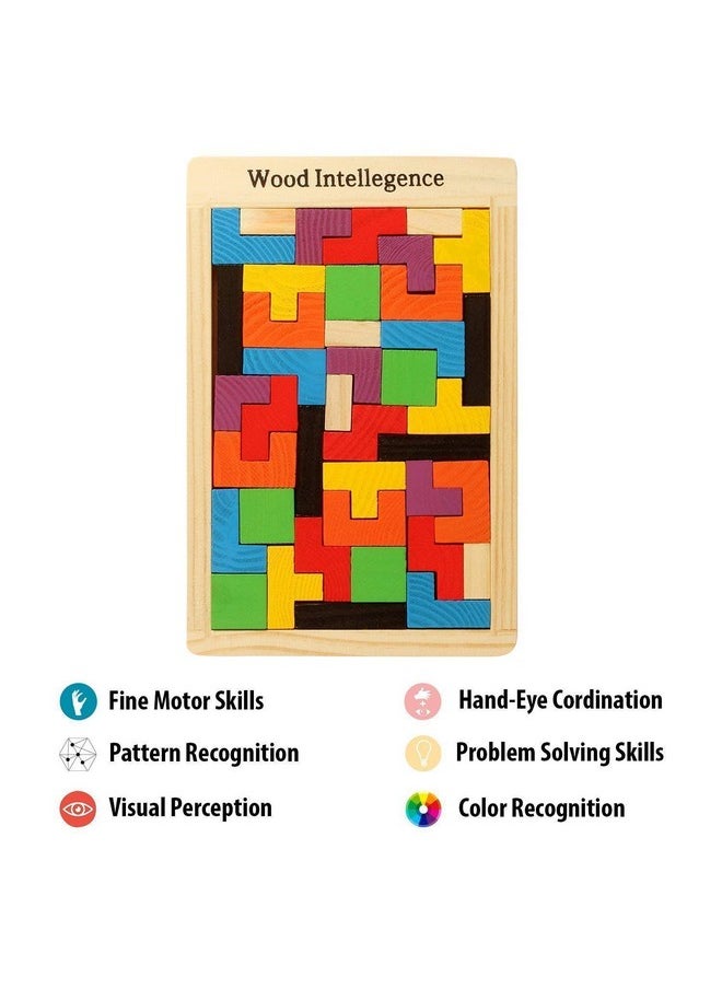 Shoro Wooden Jigsaw Puzzle Tetris (40 Pieces) Tangram Brain Teaser