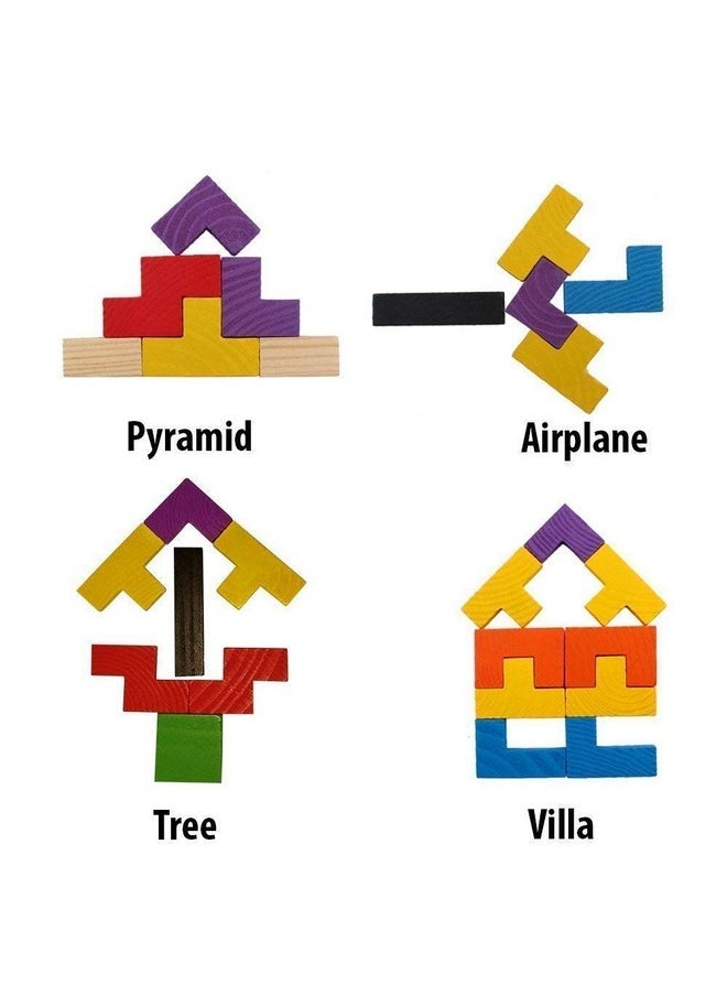 Shoro Wooden Jigsaw Puzzle Tetris (40 Pieces) Tangram Brain Teaser