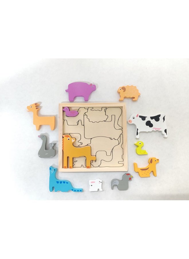 3+ Years Handcrafted 3D Wooden Jigsaw Puzzle; Pre Education Alphabet & Number Learning Multicolour Toy Blocks For Boys And Girls (16 Cm X 16 Cm, Pet Animals)
