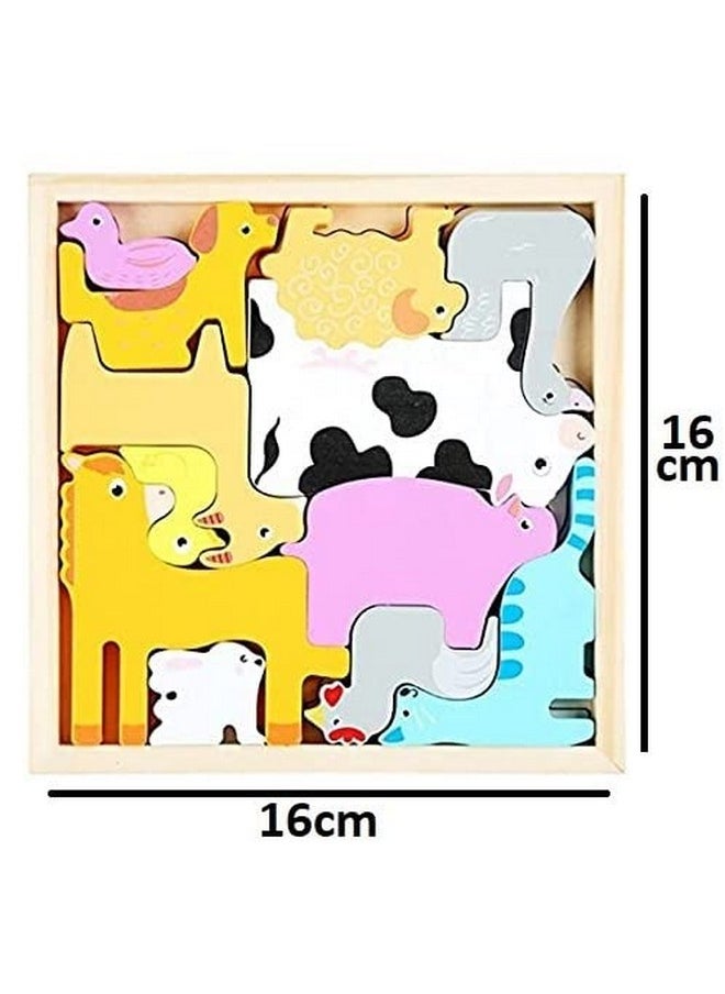 3+ Years Handcrafted 3D Wooden Jigsaw Puzzle; Pre Education Alphabet & Number Learning Multicolour Toy Blocks For Boys And Girls (16 Cm X 16 Cm, Pet Animals)