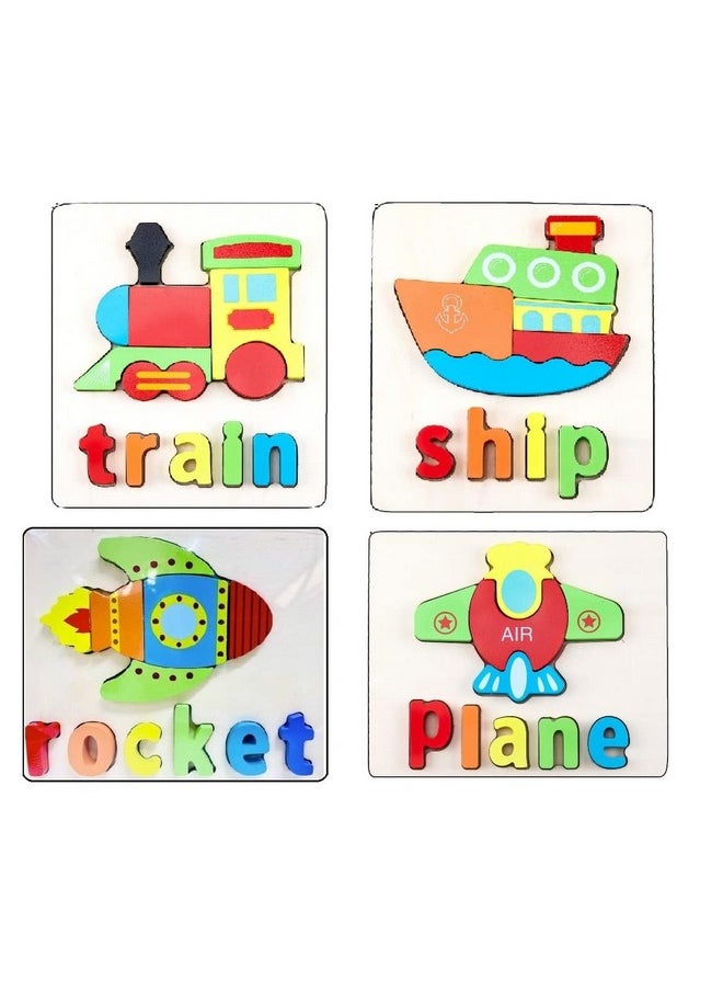 3+ Years Handcrafted 3D Wooden Jigsaw Puzzle; Pre Education Alphabet & Number Learning Multicolour Toy Blocks For Boys And Girls (15 Cm X 18 Cm, 4 X Vehicles)