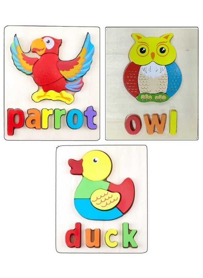 3+ Years Handcrafted 3D Wooden Jigsaw Puzzle; Pre Education Alphabet & Number Learning Multicolour Toy Blocks For Boys And Girls (15 Cm X 18 Cm, 3 X Birds)