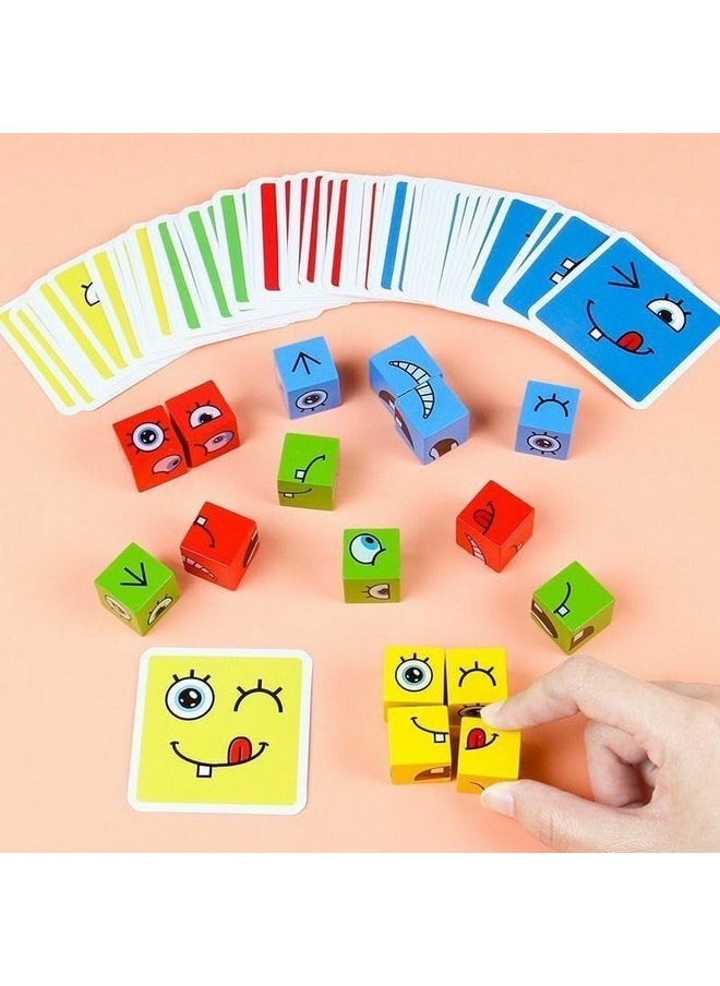 Face Change Rubika Cube Game Brain Teaser Wooden Puzzle Educational Toy Cards For Kids And Adult