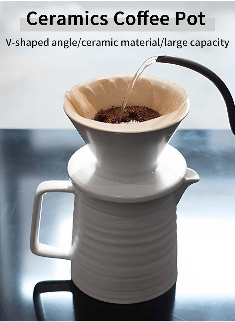 V60 Pour Over Coffee Maker Coffee Server with Glass Coffee Drip Set Coffee Filter 1-2 Cup Home Filter Coffee Maker 500ML White