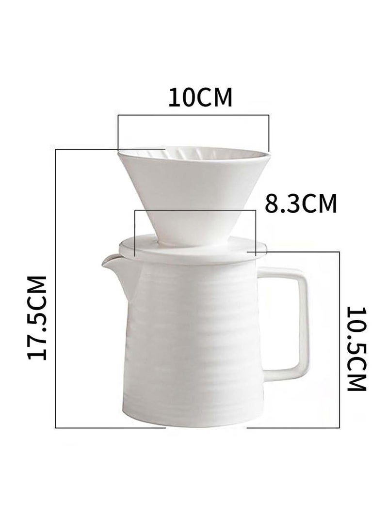 V60 Pour Over Coffee Maker Coffee Server with Glass Coffee Drip Set Coffee Filter 1-2 Cup Home Filter Coffee Maker 500ML White