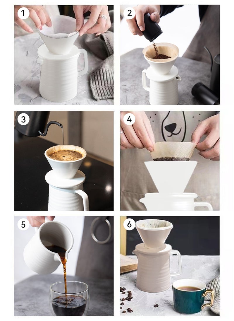 V60 Pour Over Coffee Maker Coffee Server with Glass Coffee Drip Set Coffee Filter 1-2 Cup Home Filter Coffee Maker 500ML White