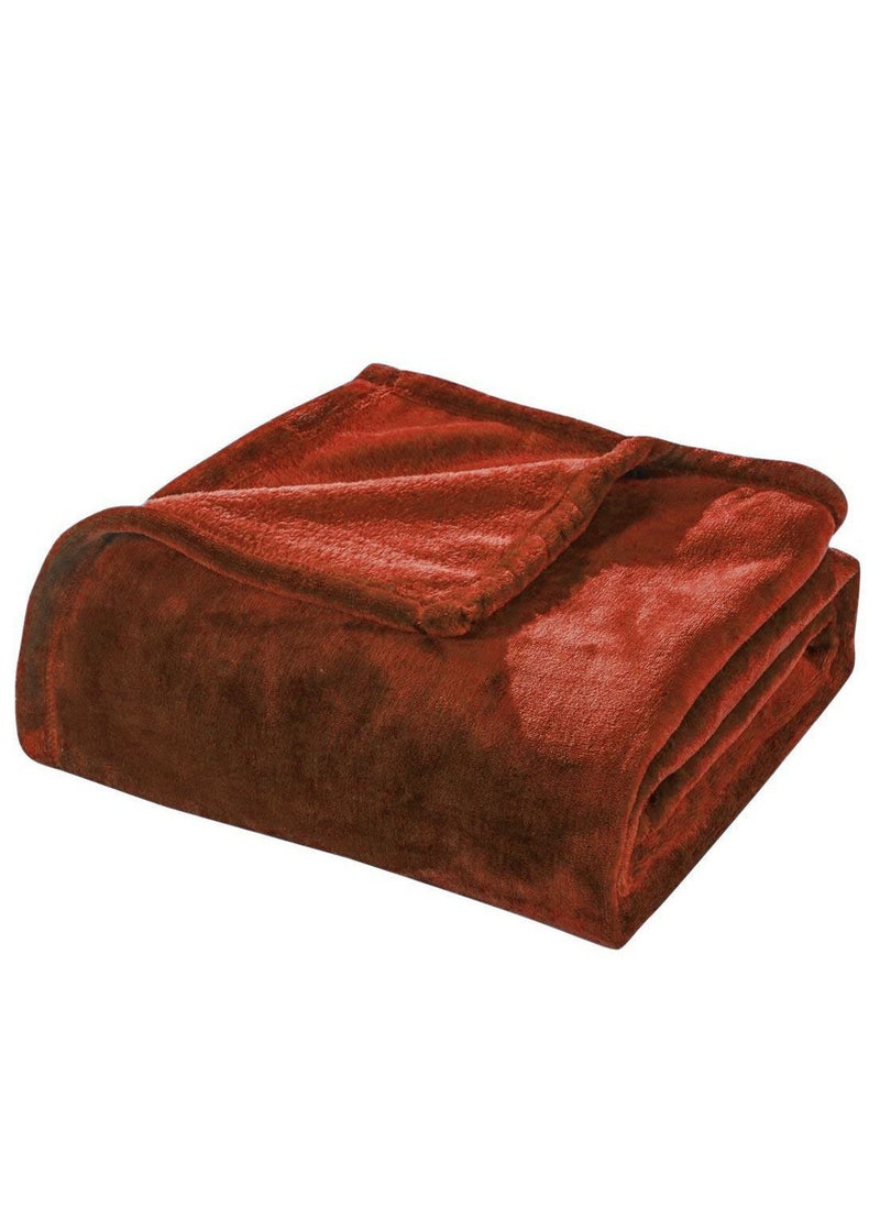 Silky Soft Plain Bed Blanket Single Microfiber Brick Red 150x200cm